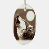 Sepia Wolf en Moon Keramisch Ornament (Rechts)