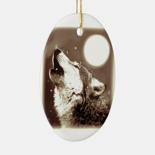 Sepia Wolf en Moon Keramisch Ornament (Rechts)