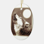 Sepia Wolf en Moon Keramisch Ornament (Links)