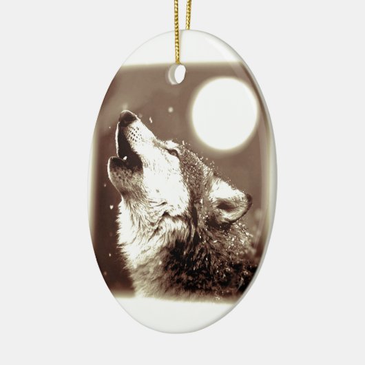 Sepia Wolf en Moon Keramisch Ornament (Links)