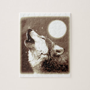 Sepia Wolf en Moon Legpuzzel