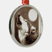 Sepia Wolf en Moon Metalen Ornament (Rechts)