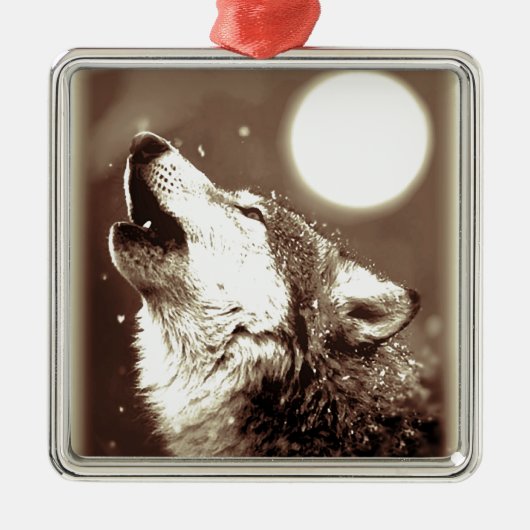 Sepia Wolf en Moon Metalen Ornament (Voorkant)