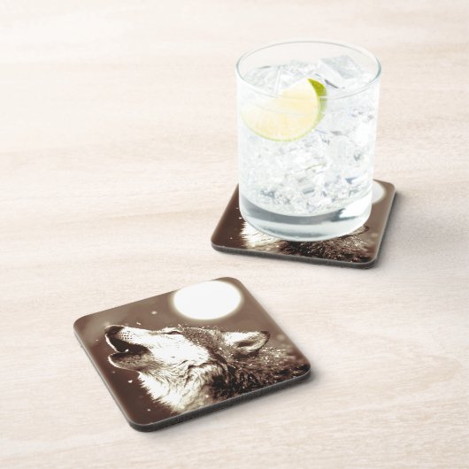 Sepia Wolf en Moon Onderzetter (Rechterzijde)