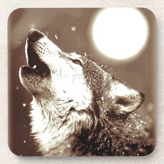 Sepia Wolf en Moon Onderzetter (Voorkant)