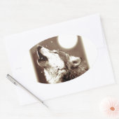 Sepia Wolf en Moon Ovale Sticker (Envelop)