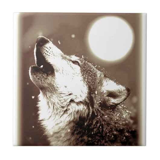 Sepia Wolf en Moon Tegeltje (Voorkant)
