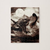 Sepia Wolf Motivatie Vrijheid Night Fullmoon Legpuzzel (Verticaal)
