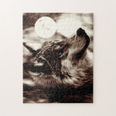 Sepia Wolf Motivatie Vrijheid Night Fullmoon Legpuzzel (Verticaal)