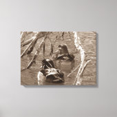 Sepia Wood Duck Pair Canvas Afdruk (Voorkant)