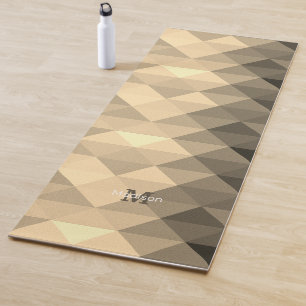 Sepia yellow geometrisch vierkant patroon Monogram Yogamat