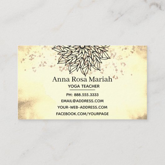 *~* Sepia Yellow Mandala Glitter Spiritueel Yoga Visitekaartje (Achterkant)