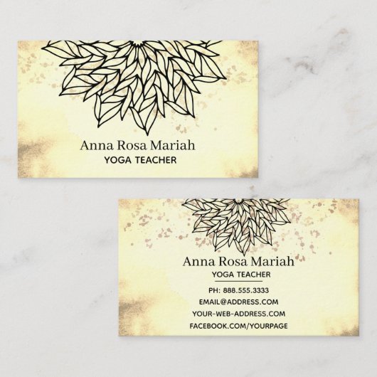 *~* Sepia Yellow Mandala Glitter Spiritueel Yoga Visitekaartje (Voorkant / Achterkant)