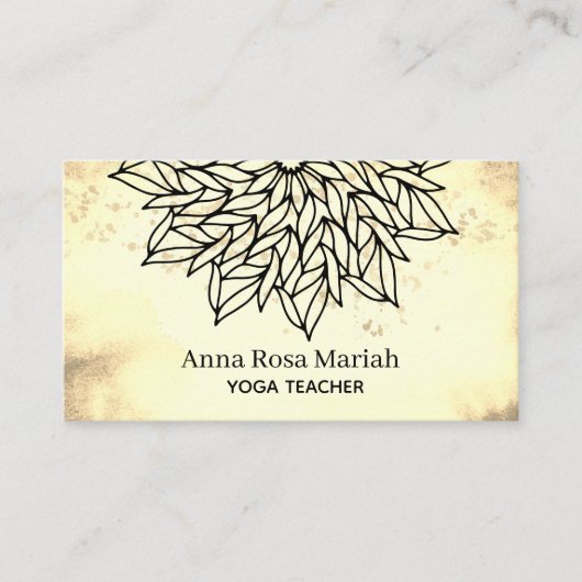 *~* Sepia Yellow Mandala Glitter Spiritueel Yoga Visitekaartje (Voorkant)
