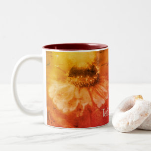 Sepia Zinnia Abstract Floral Art Persoonlijk Tweekleurige Koffiemok