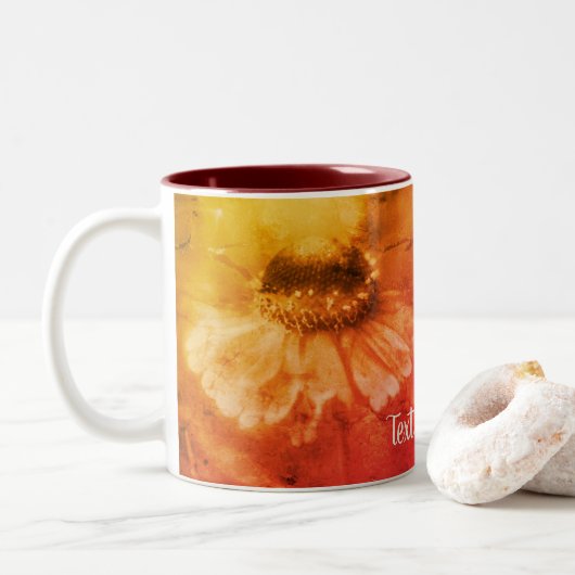 Sepia Zinnia Abstract Floral Art Persoonlijk Tweekleurige Koffiemok (Met donut)