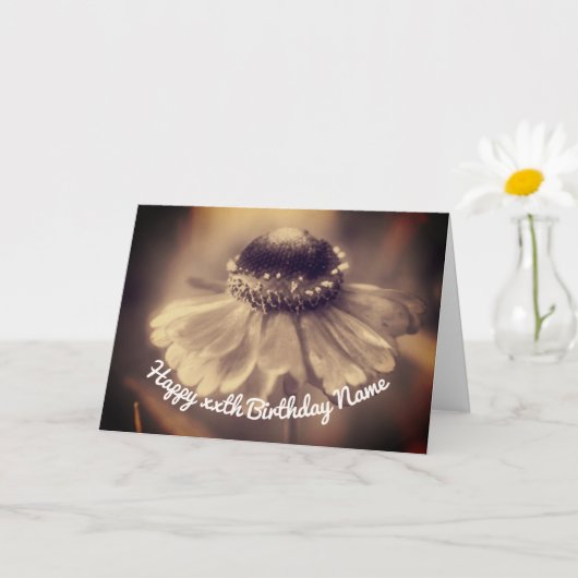 Sepia Zinnia Flower Personalized Birthday Kaart (Kleine Plant)