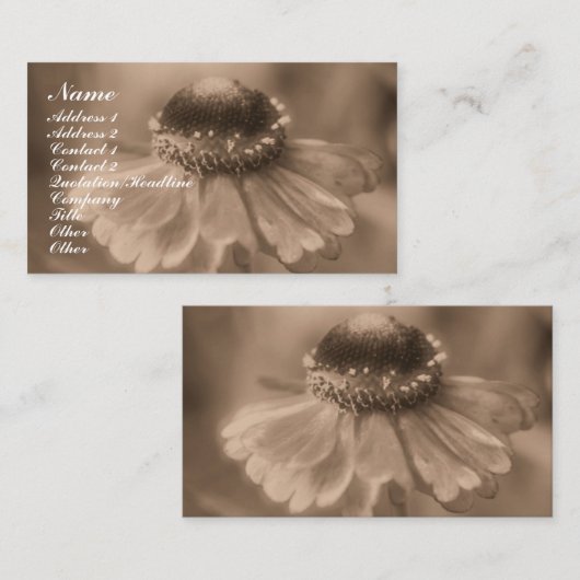 Sepia Zinnia Flower Photography Visitekaartje (Voorkant / Achterkant)