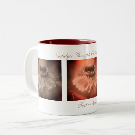 Sepia Zinnia Flower Simpler Times Inspirerend Tweekleurige Koffiemok (Voorkant links)