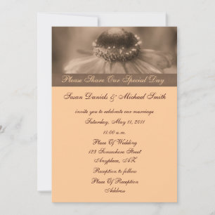Sepia Zinnia Flower Wedding Invitation Kaart