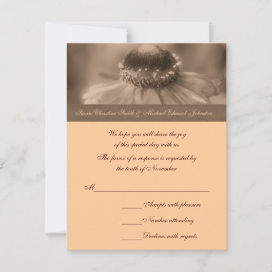 Sepia Zinnia Flower Wedding Response RSVP Card (Voorkant)