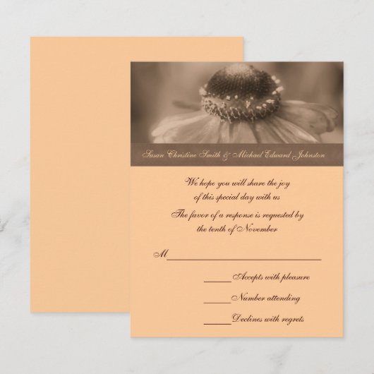 Sepia Zinnia Flower Wedding Response RSVP Card (Voorkant / Achterkant)