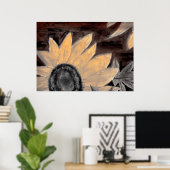 Sepia Zonnebloemolie schilderij fijne moderne kuns Poster (Thuiskantoor)