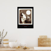 Sepia Zwart Unieke Motivatie Wolf Howls Print (Keuken)