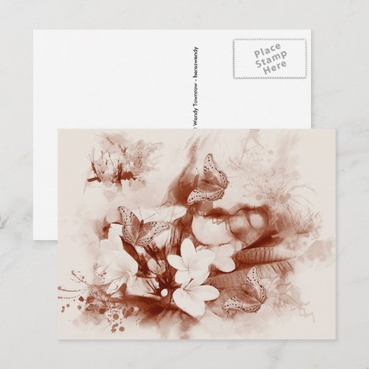 Sepibloemen en vlinders, horizontaal briefkaart (Voorkant / Achterkant)