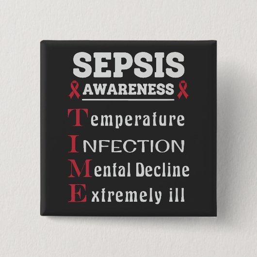 Sepsis Awareness T.I.M.E.-gids Vierkante Button 5,1 Cm (Voorkant)