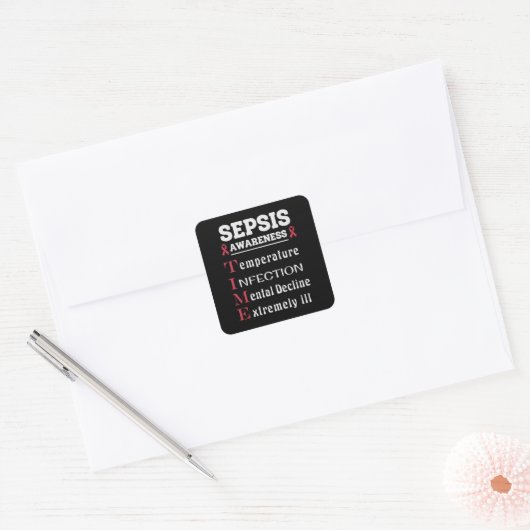 Sepsis Awareness T.I.M.E.-gids Vierkante Sticker (Envelop)
