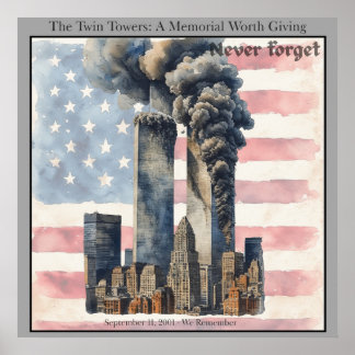September 11 Twin Towers Memorial Wall Art  Poster