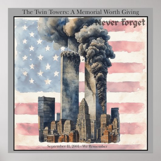 September 11 Twin Towers Memorial Wall Art  Poster (Voorkant)