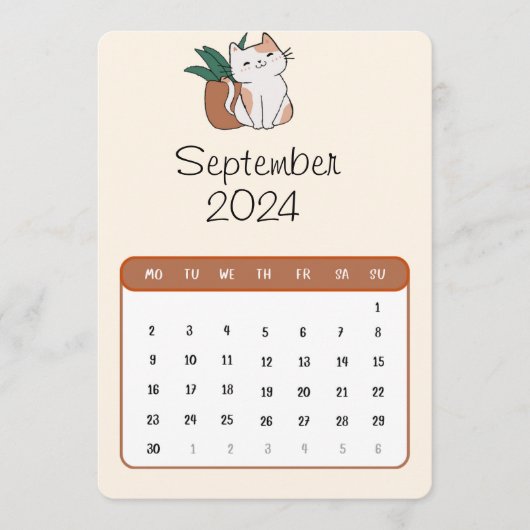 September 2024 Stand Alone Kat en Plant Kalender Menu (Voorkant)