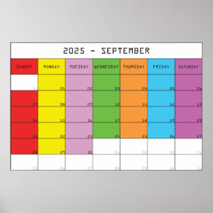 September 2025 kleur dagen kalender planner poster