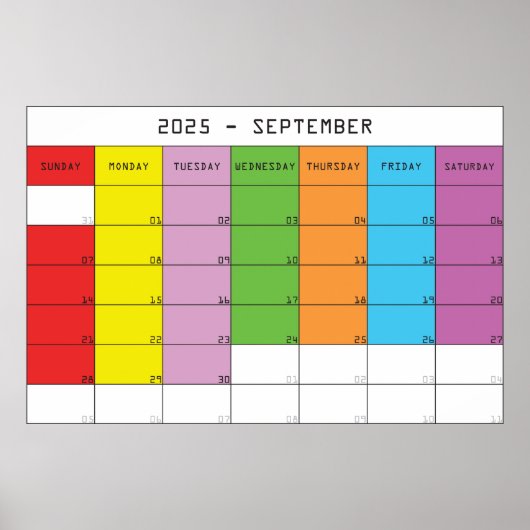 September 2025 kleurdagen kalender planer poster (Voorkant)