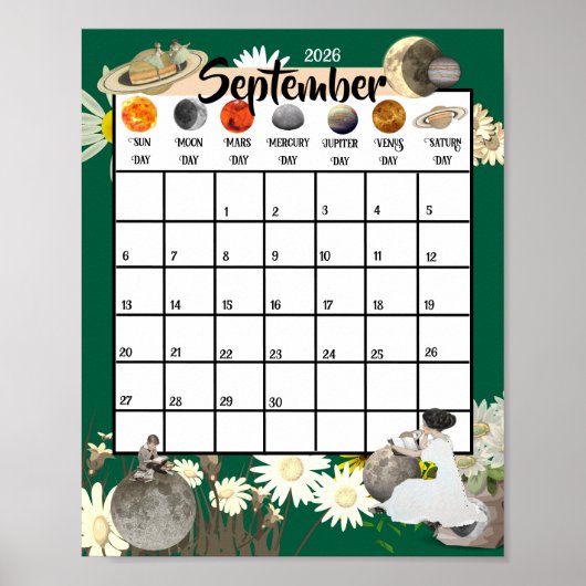 September 2026 Maandkalender Astrologisch Poster (Voorkant)