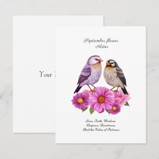 September Aster Bloem met Vogels Geboortegeschenk (Voorkant / Achterkant)