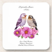 September Aster Bloem met Vogels Geboortegeschenk Bier Onderzetter (Voorkant)