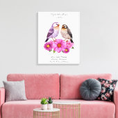 September Aster Bloem met Vogels Geboortegeschenk Canvas Afdruk (Insitu (Woonkamer))