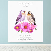 September Aster Bloem met Vogels Geboortegeschenk Canvas Afdruk (Insitu (Houten vloer))