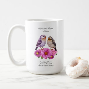 September Aster Bloem met Vogels Geboortegeschenk Koffiemok