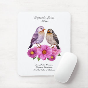 September Aster Bloem met Vogels Geboortegeschenk Muismat