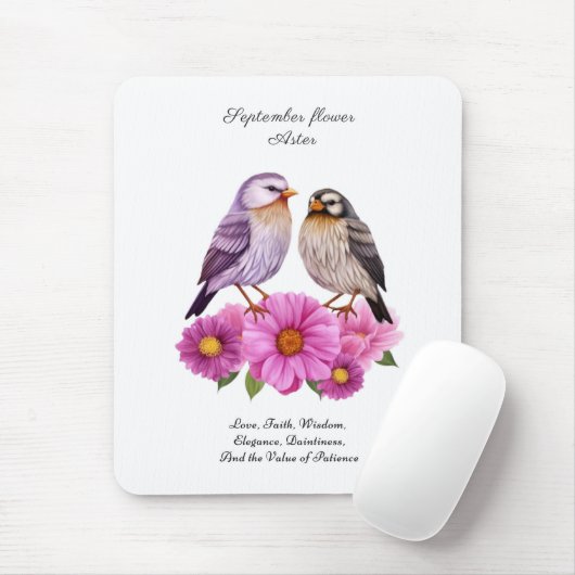 September Aster Bloem met Vogels Geboortegeschenk Muismat (Met muis)