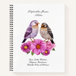 September Aster Bloem met Vogels Geboortegeschenk Notitieboek