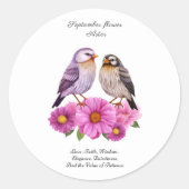 September Aster Bloem met Vogels Geboortegeschenk Ronde Sticker (Voorkant)