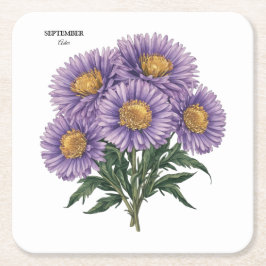 September Aster Geboorte Maand Custom Bloemen Kuns Kartonnen Onderzetters