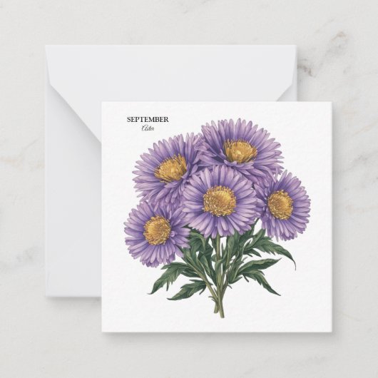 September Aster Geboorte Maand Custom Bloemen Kuns Notitiekaartje (Voorkant)