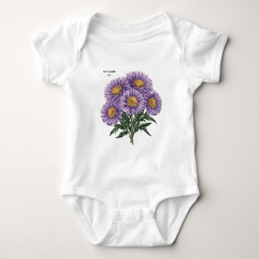 September Aster Geboorte Maand Custom Bloemen Kuns Romper (Voorkant)