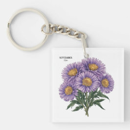 September Aster Geboorte Maand Custom Bloemen Kuns Sleutelhanger